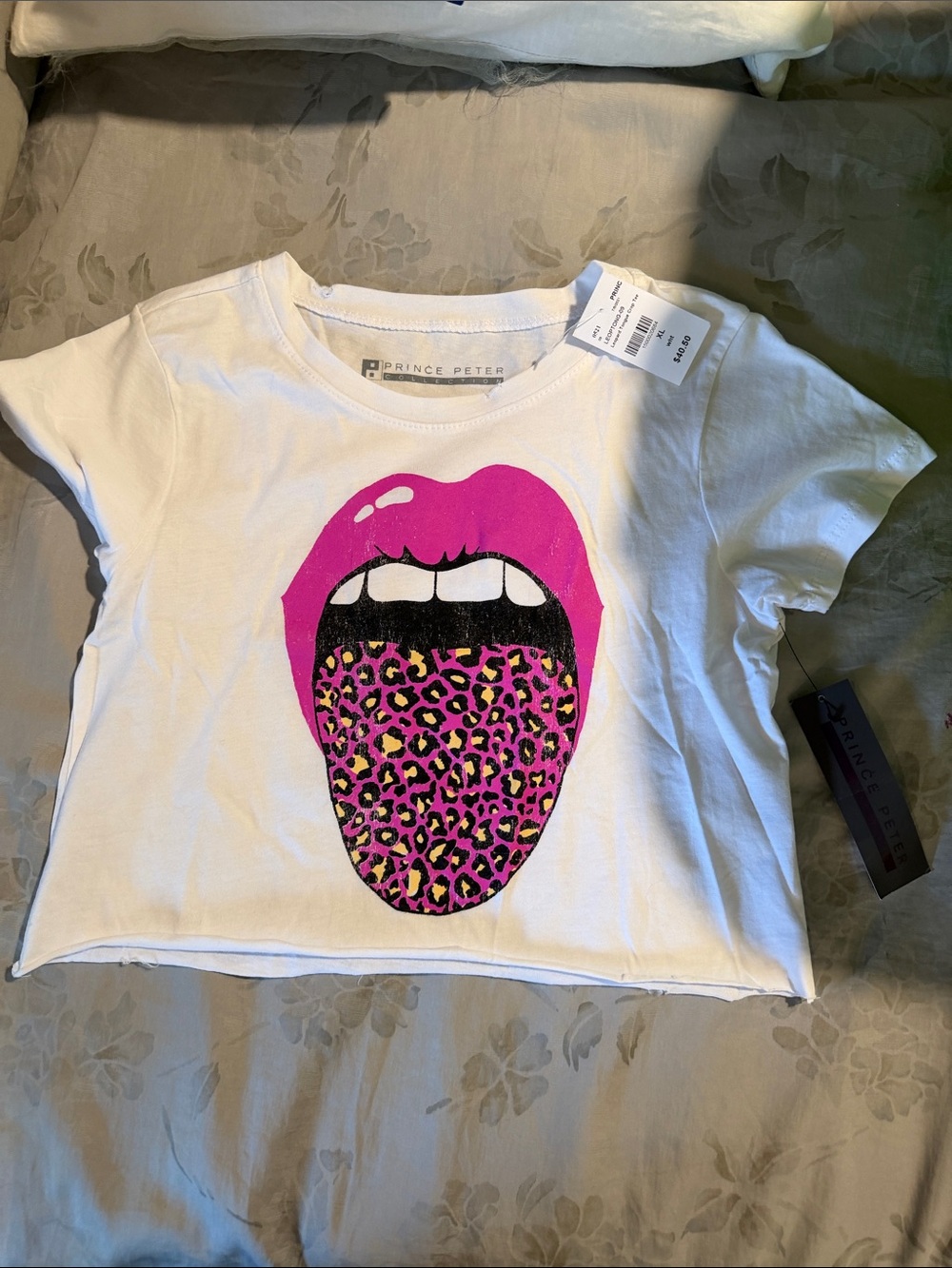 Prince Peter Collection White Tee with Hot Pink Lip and Leopard Tongue